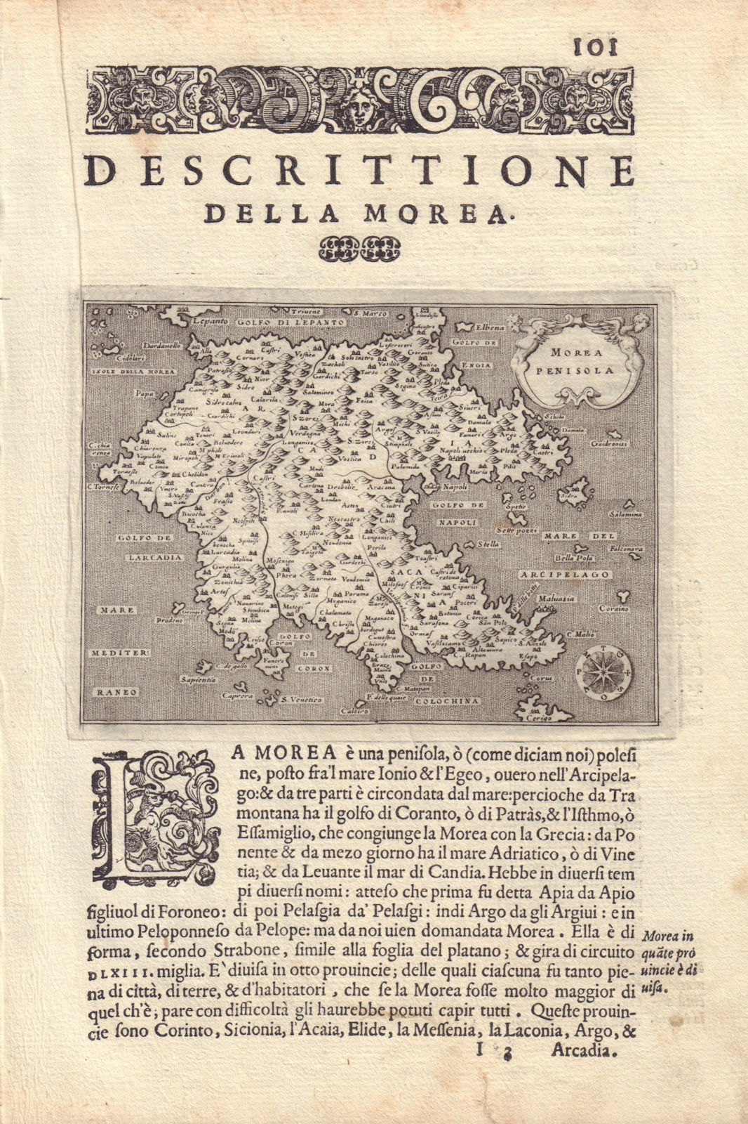 Descrittione della Morea. PORCACCHI. Peloponnese peninsula Greece 1590 old map