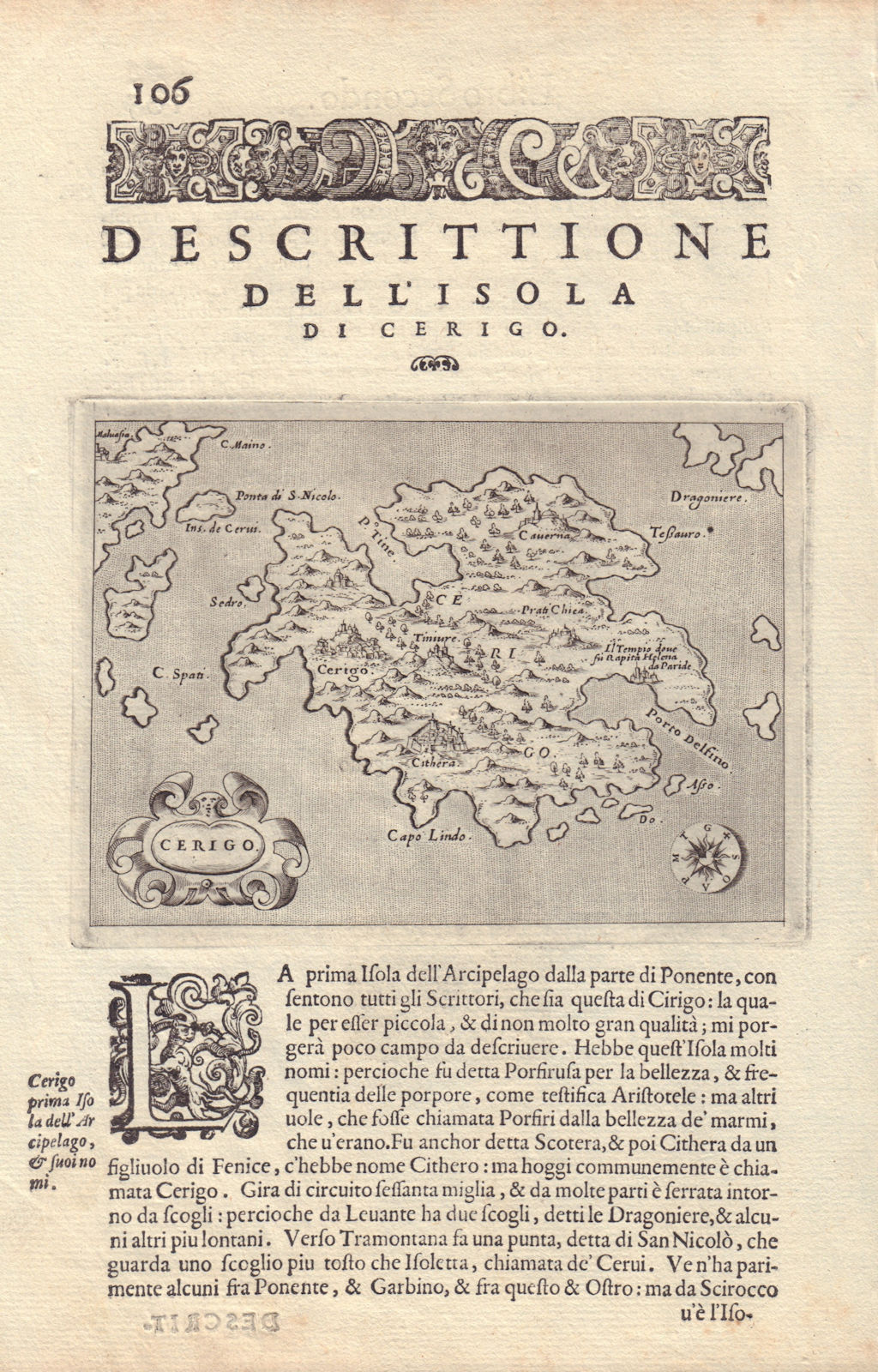 Descrittione dell' Isola di Cerigo. PORCACCHI. Kythira Ionian Greece 1590 map