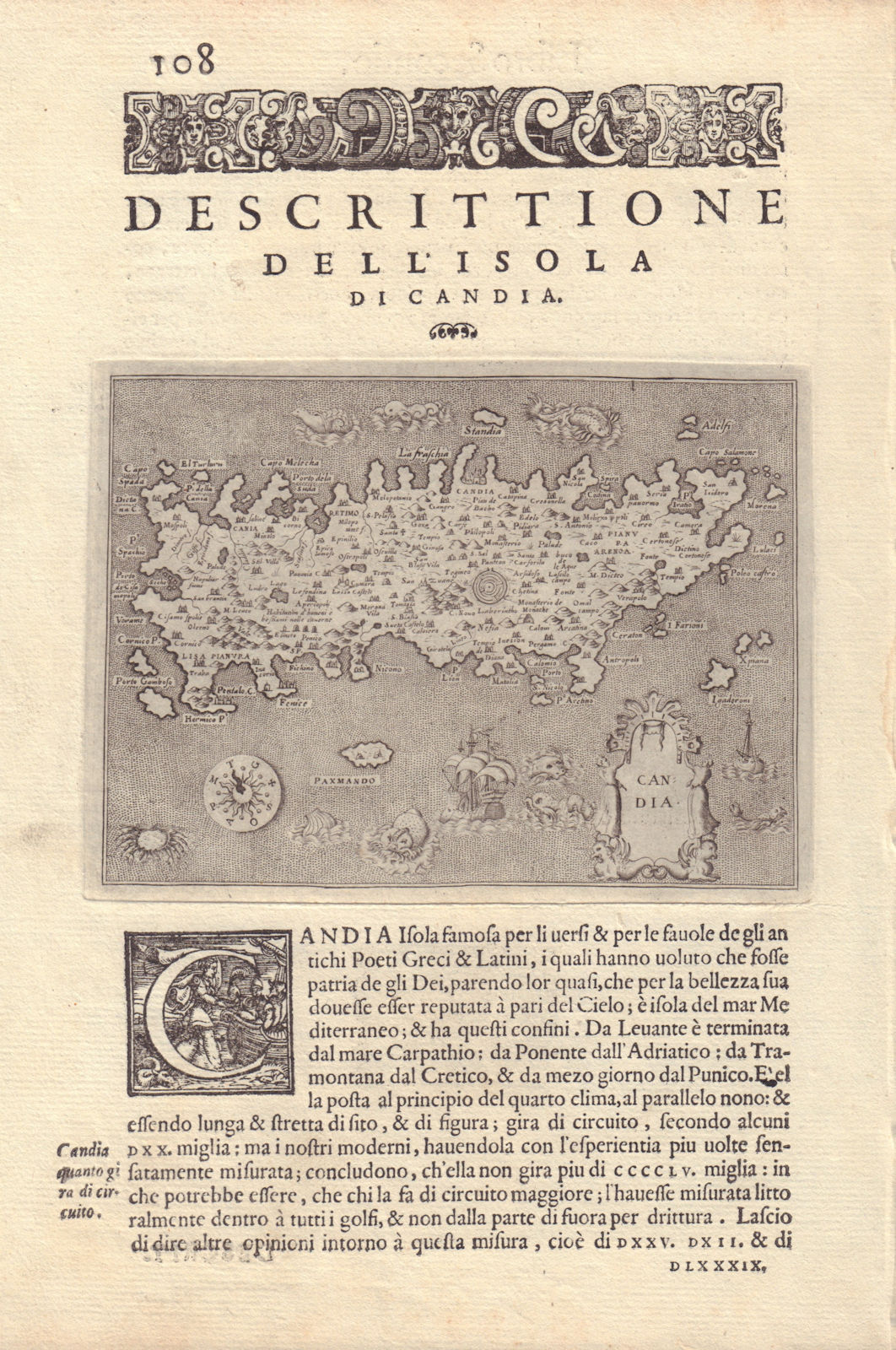 Descrittione dell' Isola di Candia. PORCACCHI. Crete 1590 old antique map