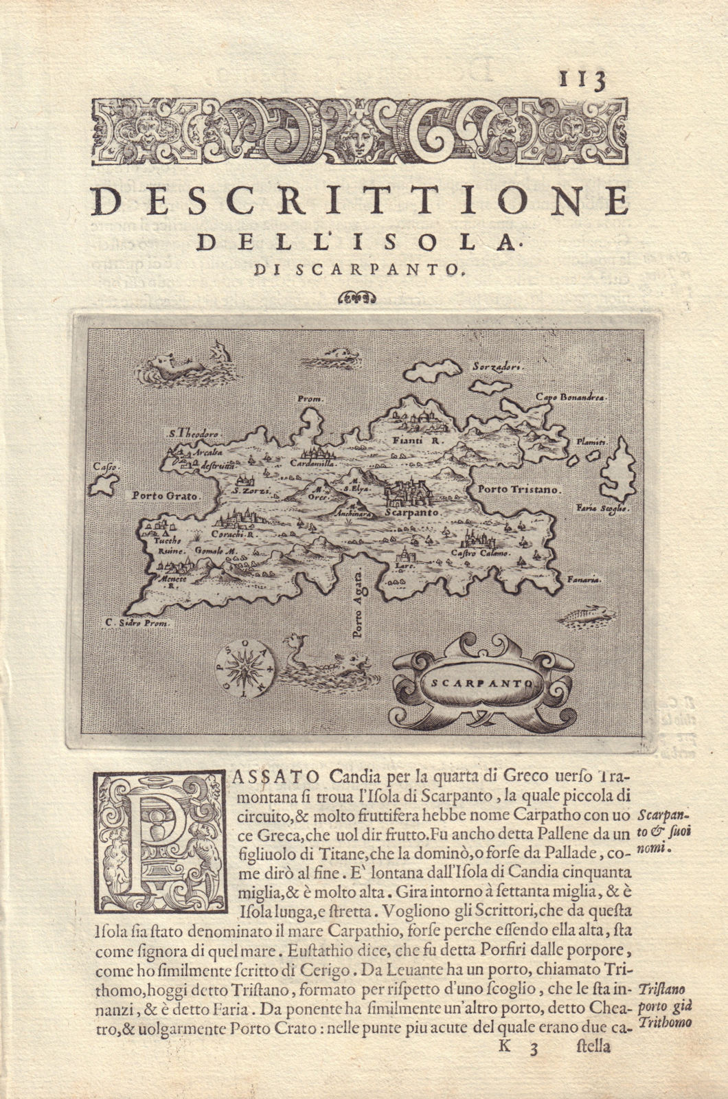 Descrittione dell' Isola di Scarpanto PORCACCHI. Karpathos Dodecanese 1590 map