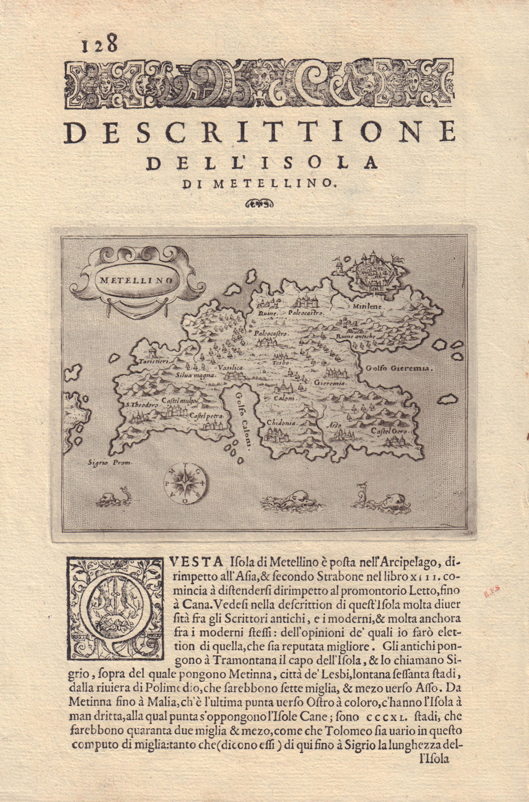 Descrittione dell' Isola di Metellino. PORCACCHI. Lesbos North Aegean 1590 map
