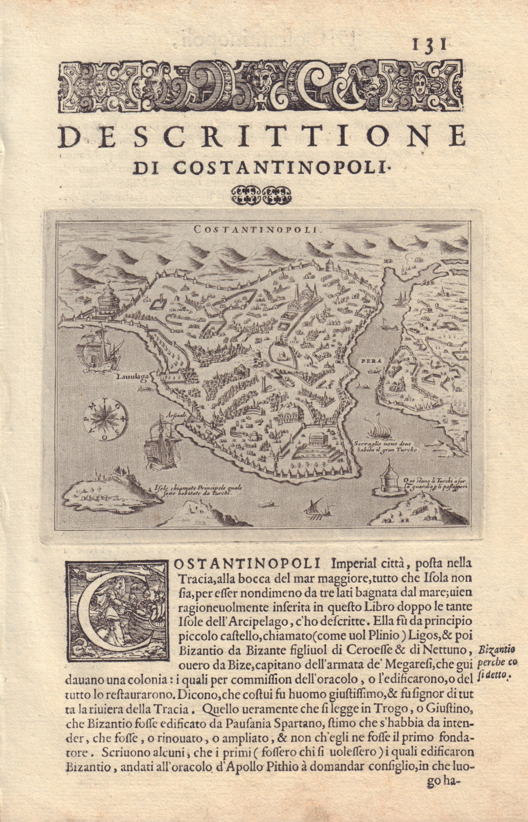 Descrittione di Costantinopoli. PORCACCHI. Constantinople Istanbul 1590 map