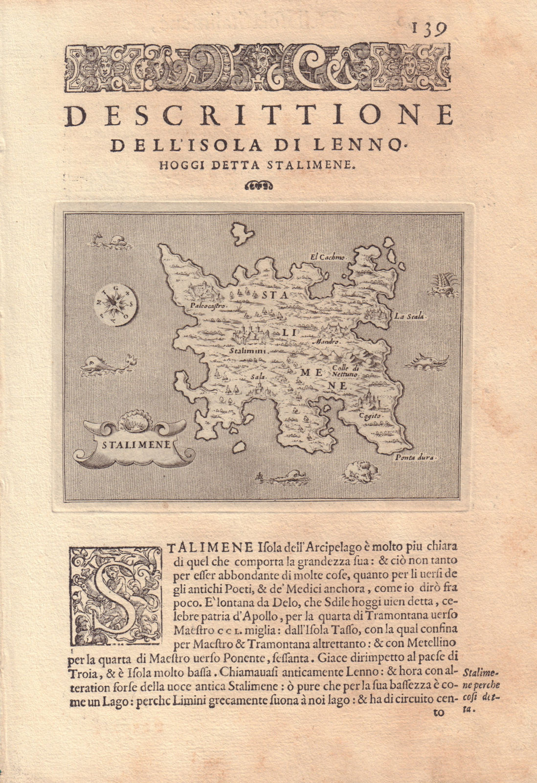 Descrittione dell' Isola di Lenno… PORCACCHI. Lemnos Limnos N. Aegean 1590 map