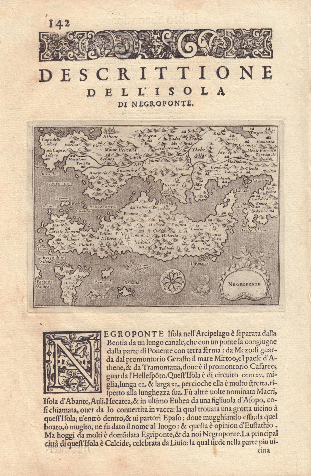 Descrittione dell' Isola di Negroponte. PORCACCHI Euboea Boeotia Evia 1590 map