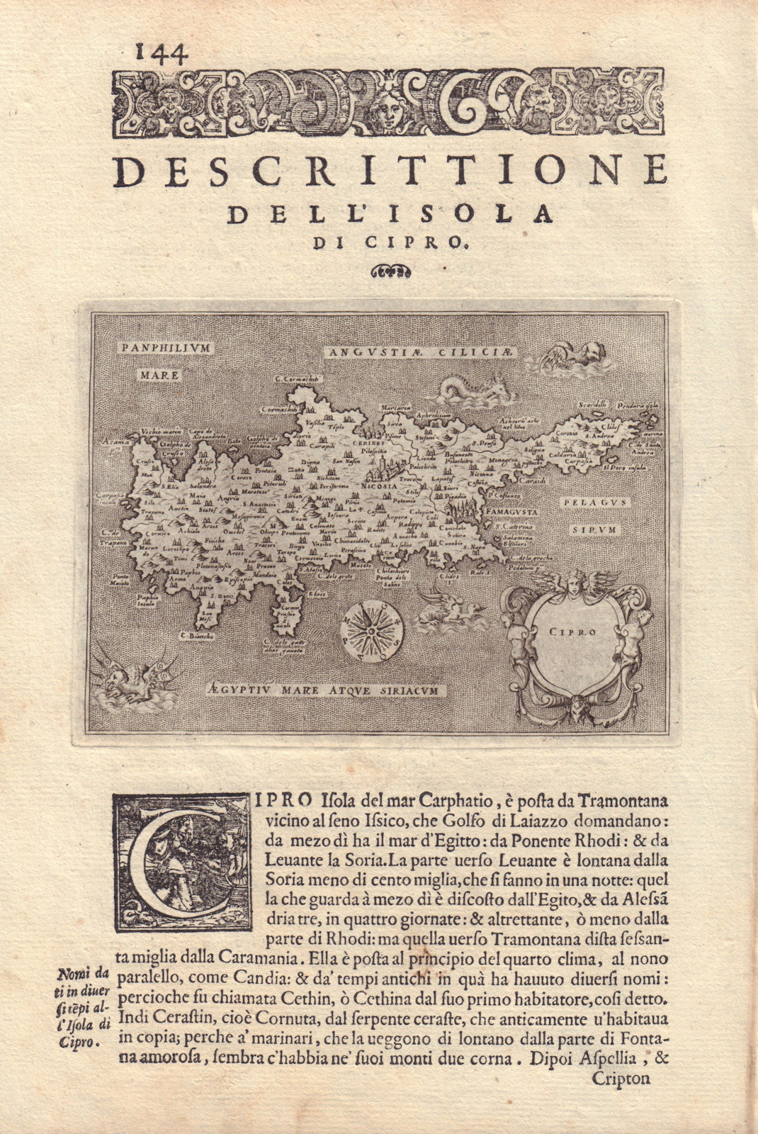 Descrittione dell' Isola di Cipro. PORCACCHI. Cyprus 1590 old antique map