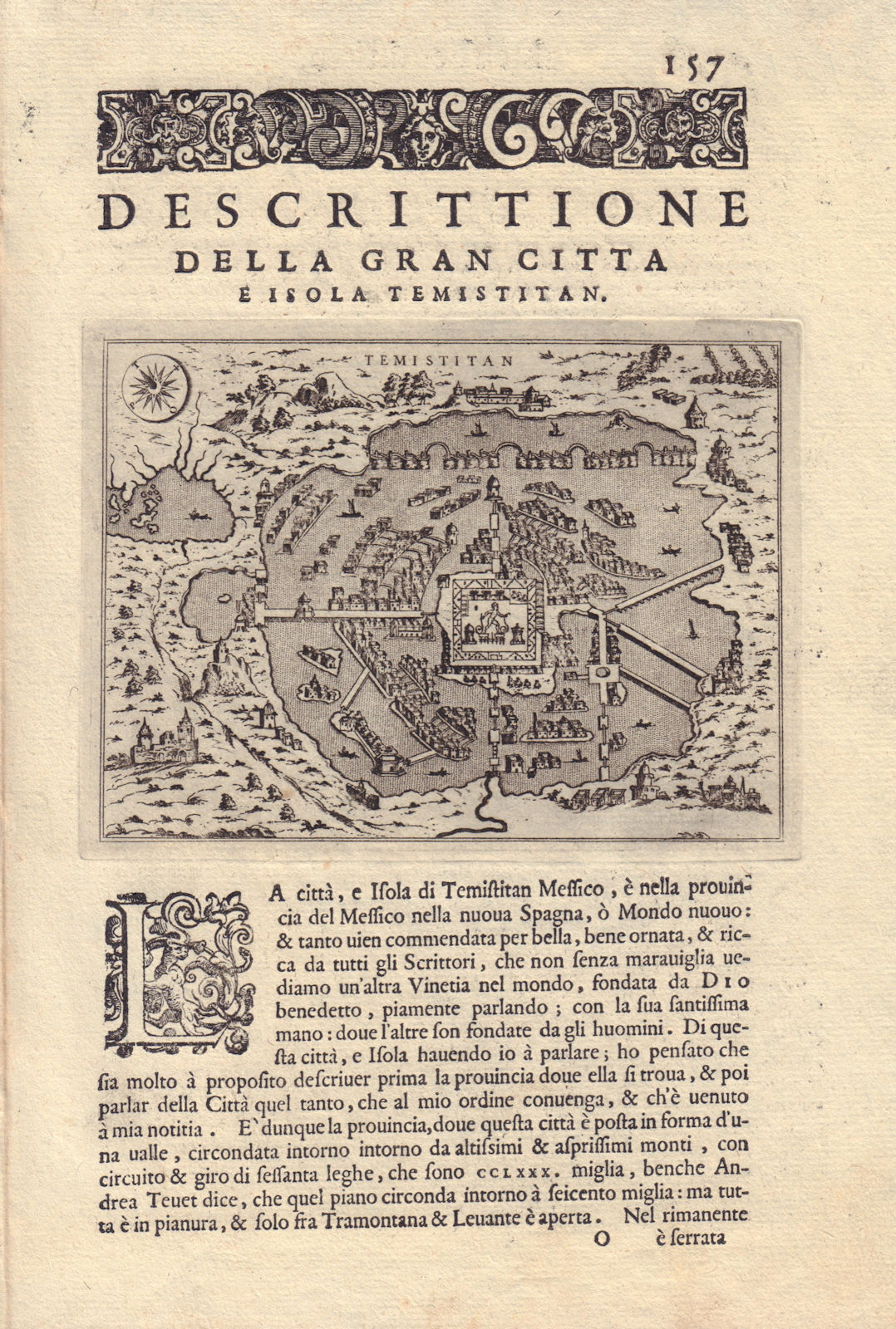 Descrittione… del Temistitan. PORCACCHI. Tenochtitlan Mexico City 1590 old map