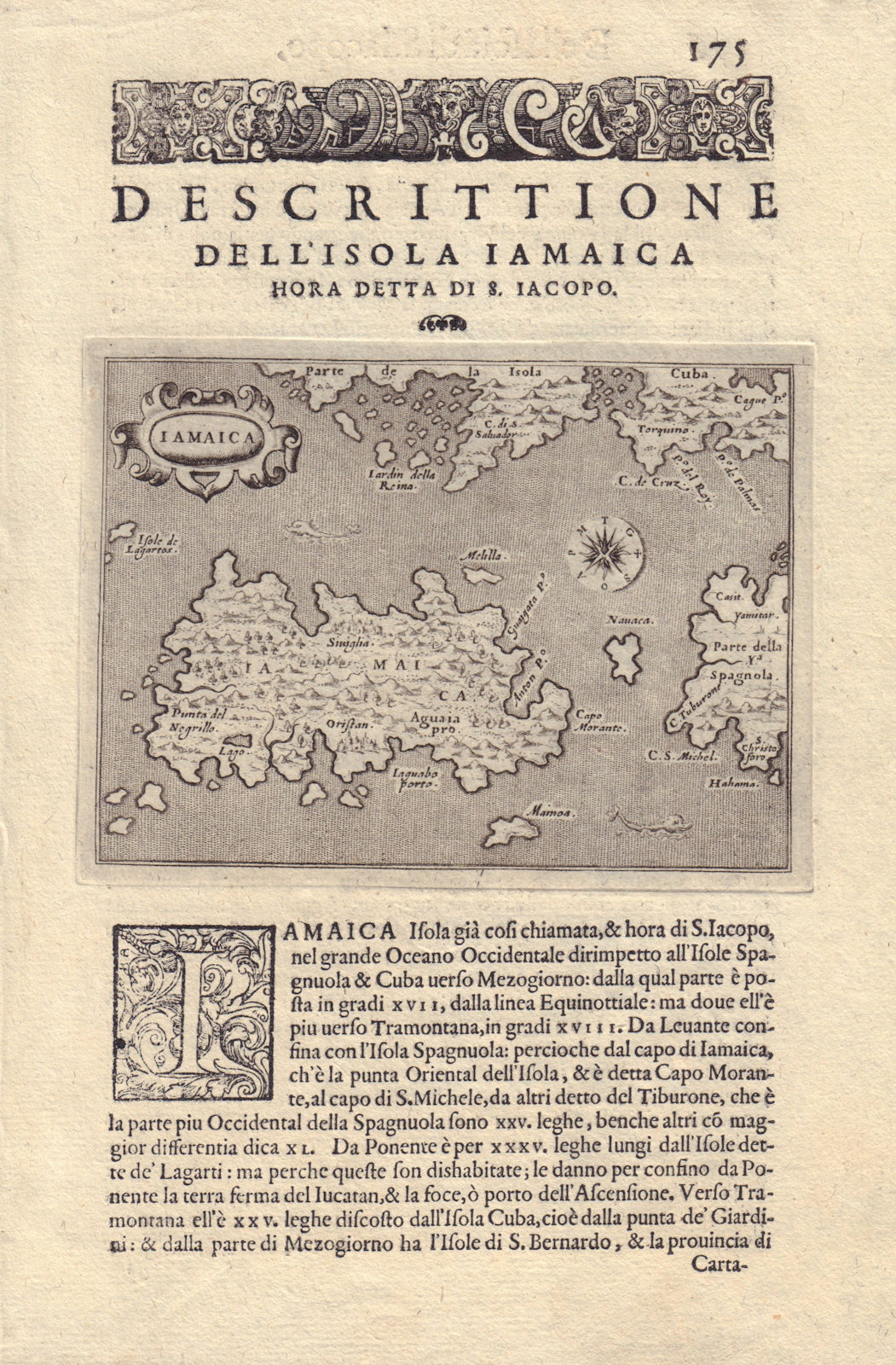 Descrittione dell' Isola Iamaica…. PORCACCHI. Jamaica 1590 old antique map