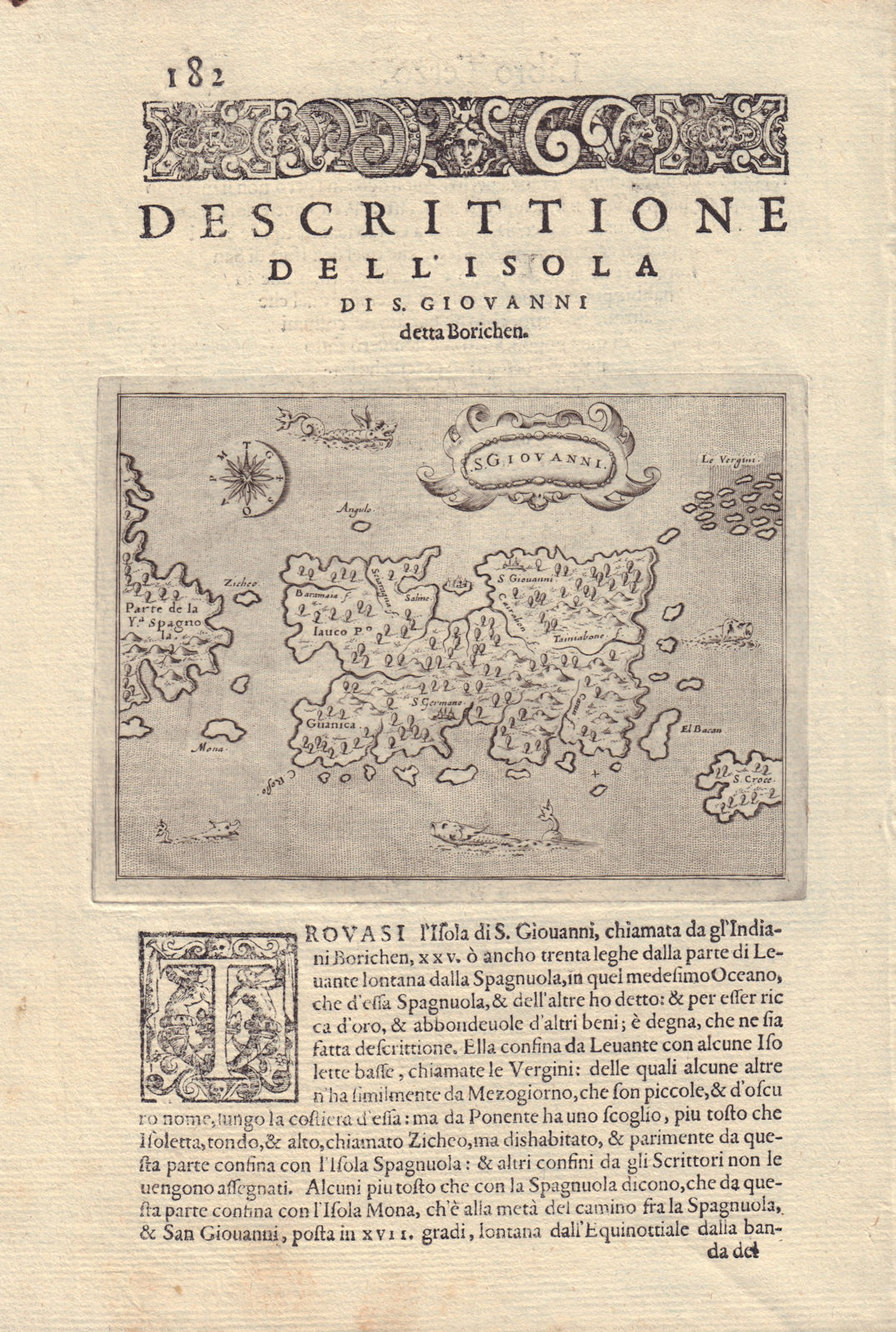 Descrittione dell' Isola di S. Giouanni PORCACCHI Puerto Rico Virgin Is 1590 map