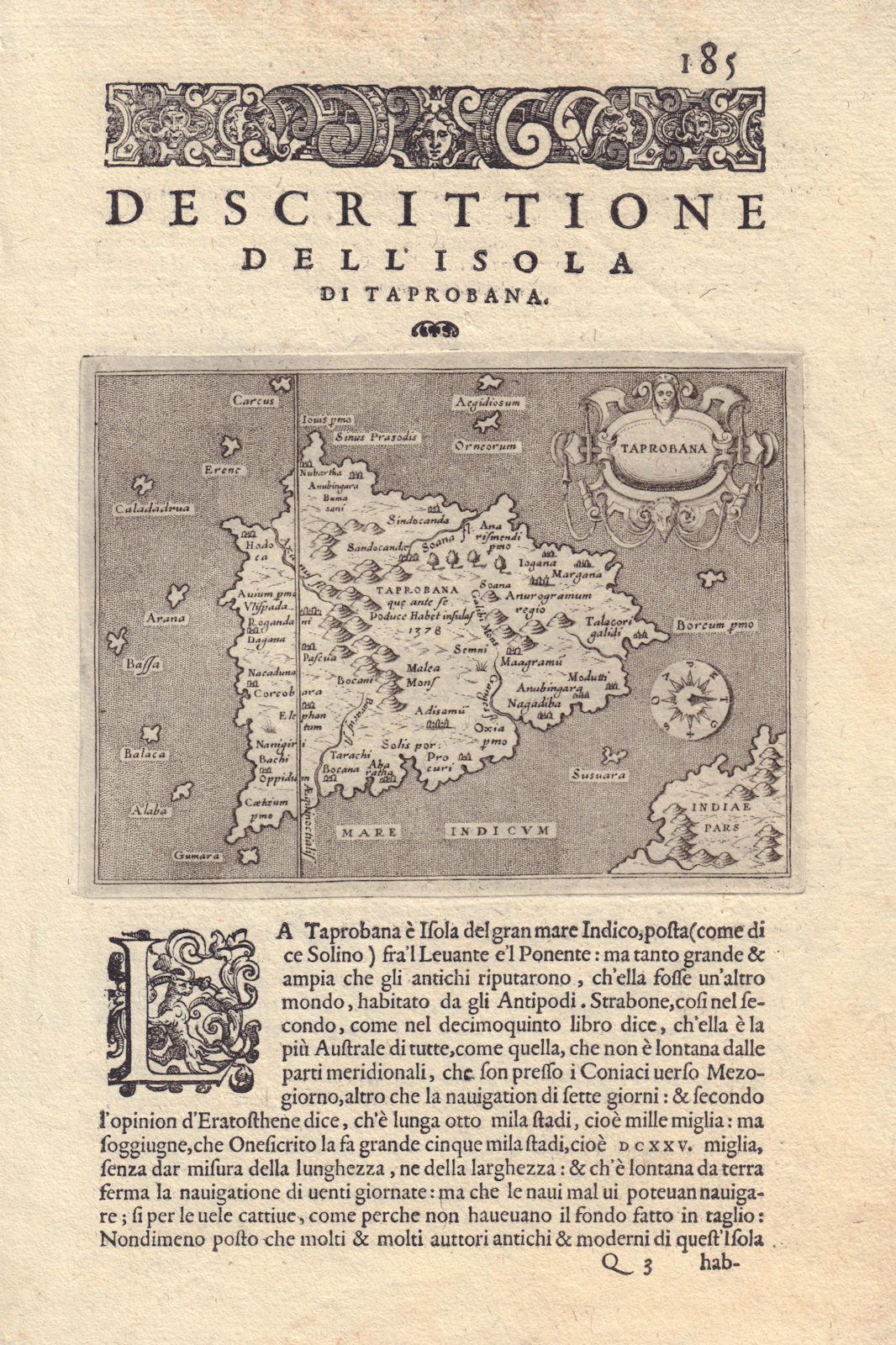 Descrittione dell' Isola Taprobana. PORCACCHI. Ceylon / Sri Lanka 1590 old map