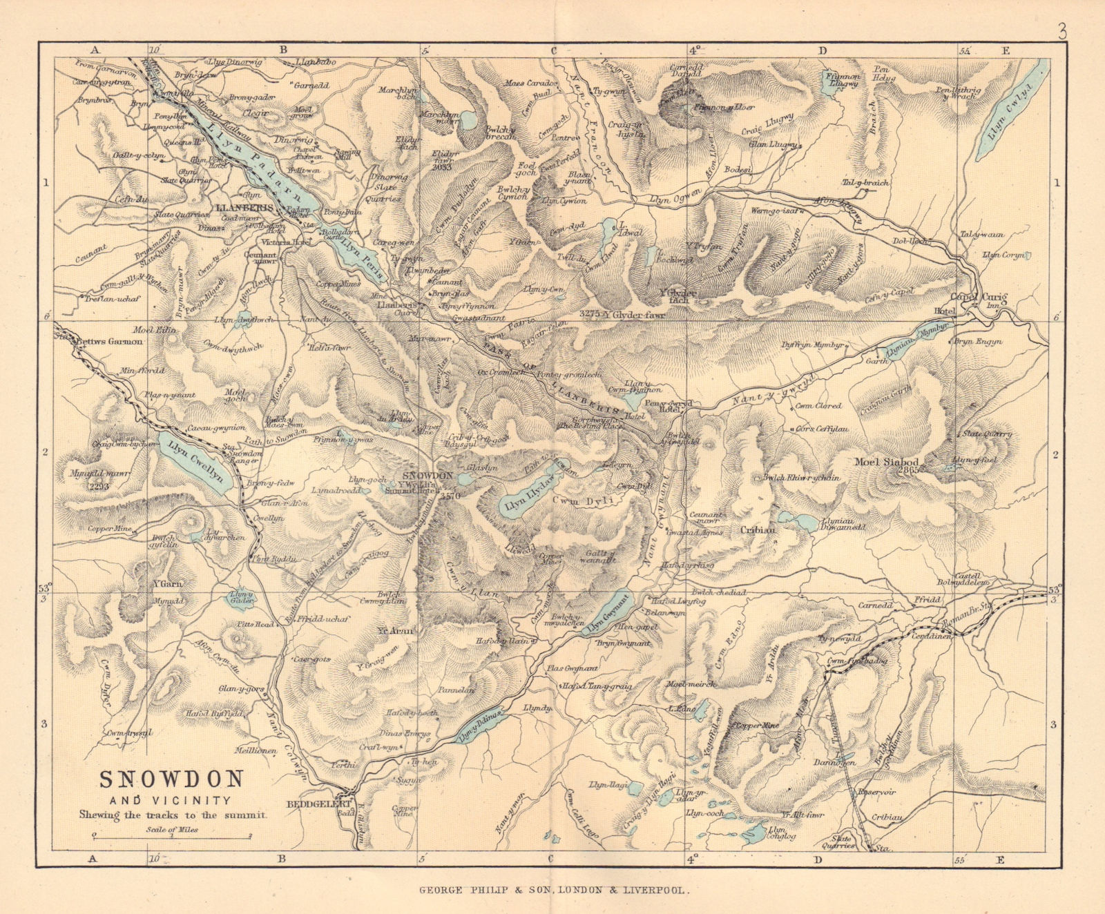 SNOWDONIA Snowdon showing tracks to the Summit Wales BARTHOLOMEW 1885 old map