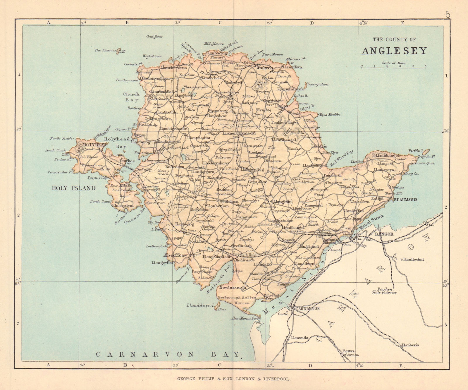 Associate Product WALES "The County of Anglesey" Antique map Holyhead Beaumaris BARTHOLOMEW 1885