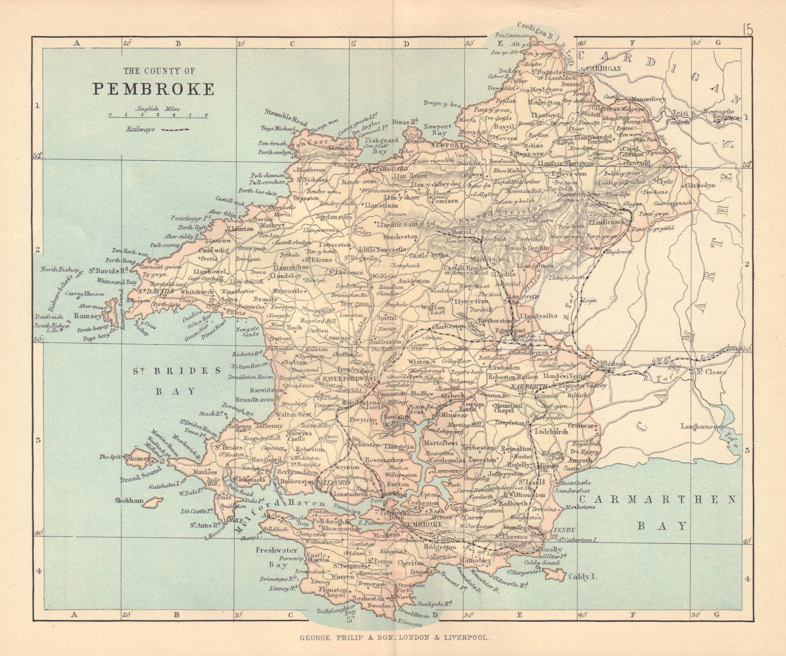 PEMBROKESHIRE County of Pembroke Haverfordwest Tenby Wales BARTHOLOMEW 1885 map