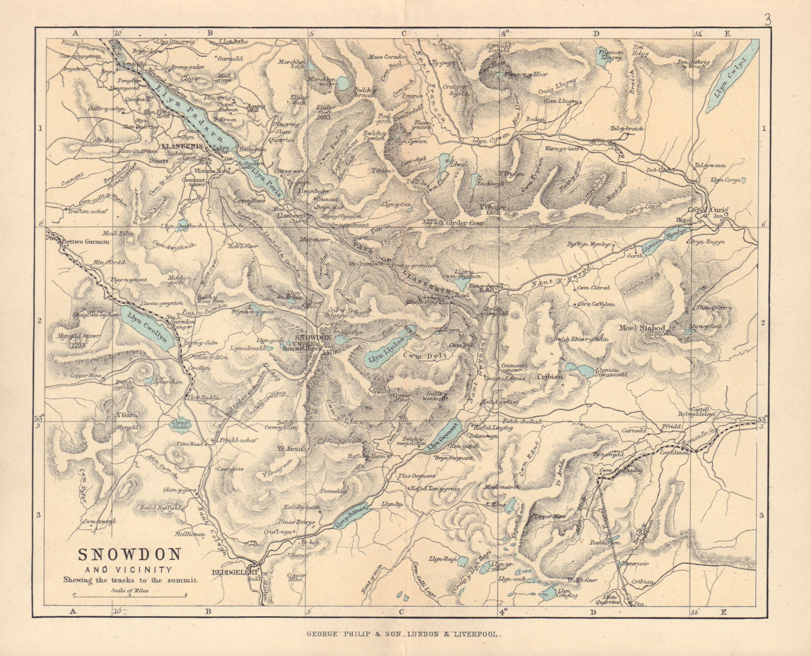 SNOWDONIA Snowdon showing tracks to the Summit Wales BARTHOLOMEW 1890 old map