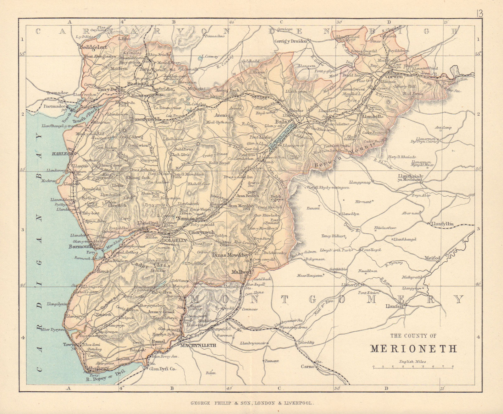 MERIONETHSHIRE "County of Merioneth" Barmouth Tywyn Wales BARTHOLOMEW 1890 map