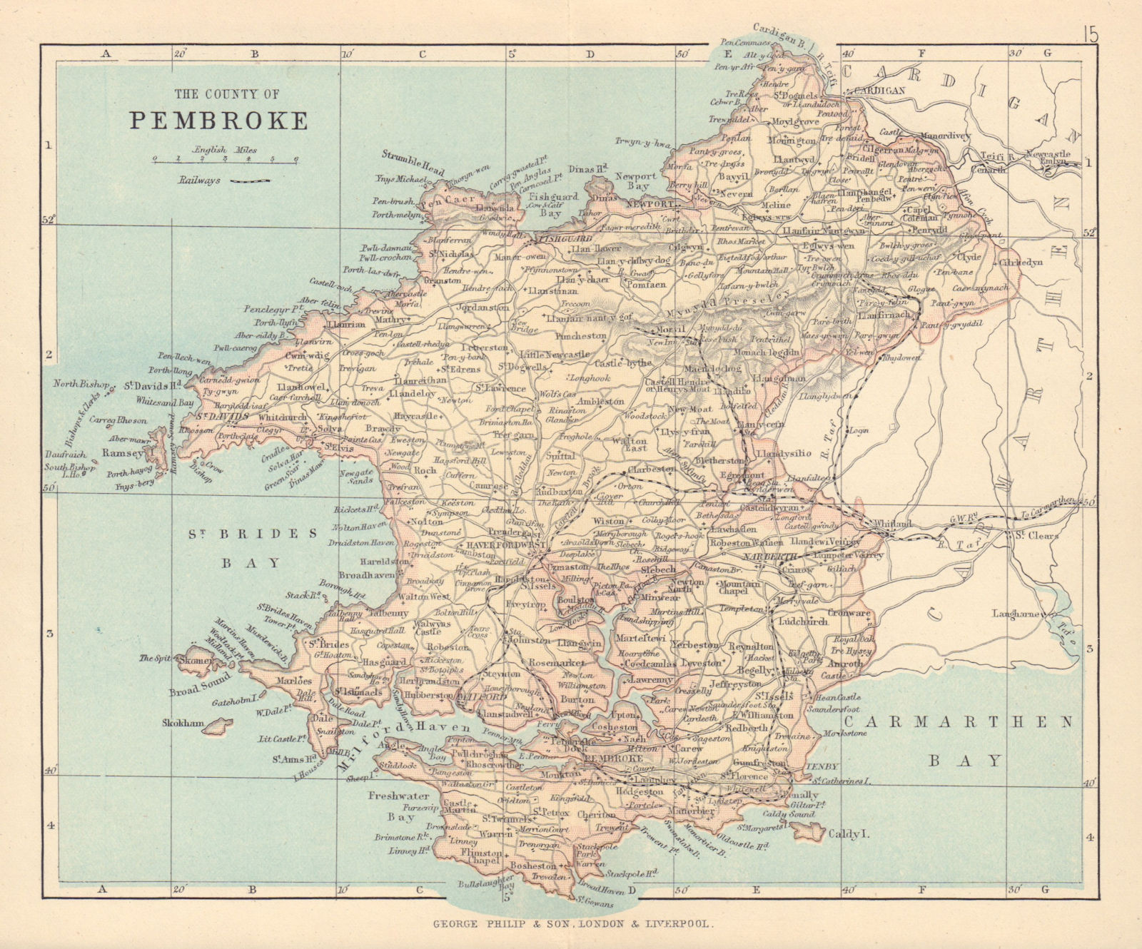 PEMBROKESHIRE County of Pembroke Haverfordwest Tenby Wales BARTHOLOMEW 1890 map