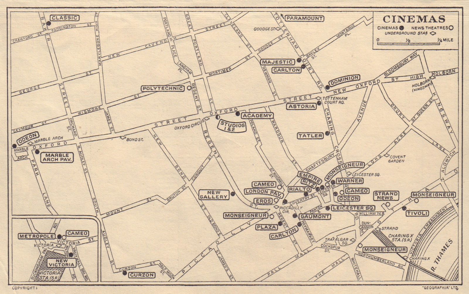 Associate Product LONDON WEST END CINEMAS & NEWS THEATRES. Leicester Square &c 1948 old map