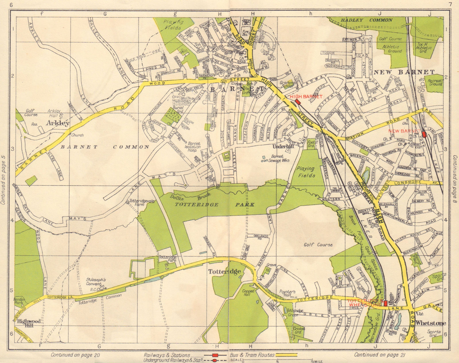 N LONDON. New Barnet High Barnet Arkley Totteridge Whetstone 1948 old map