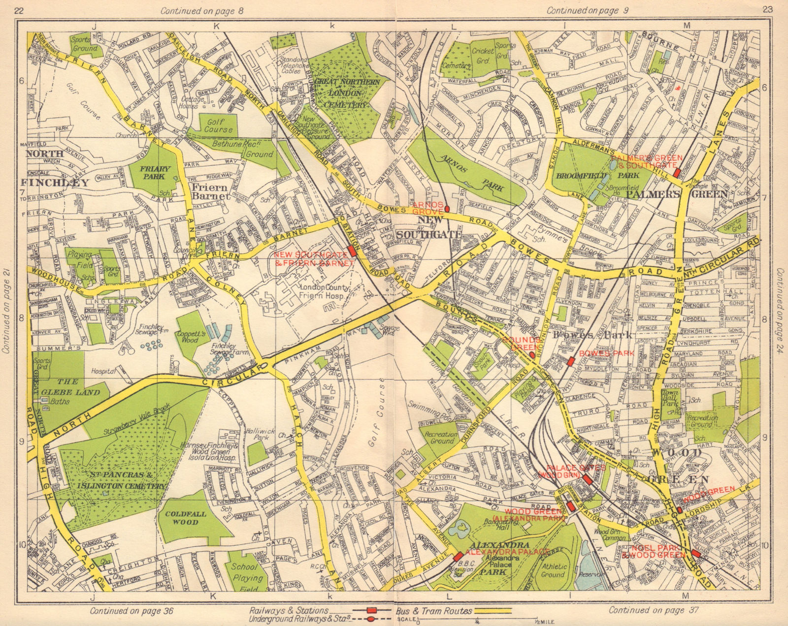 N LONDON. Southgate Friern Barnet Palmer's Green Bowes Park Wood Green 1948 map