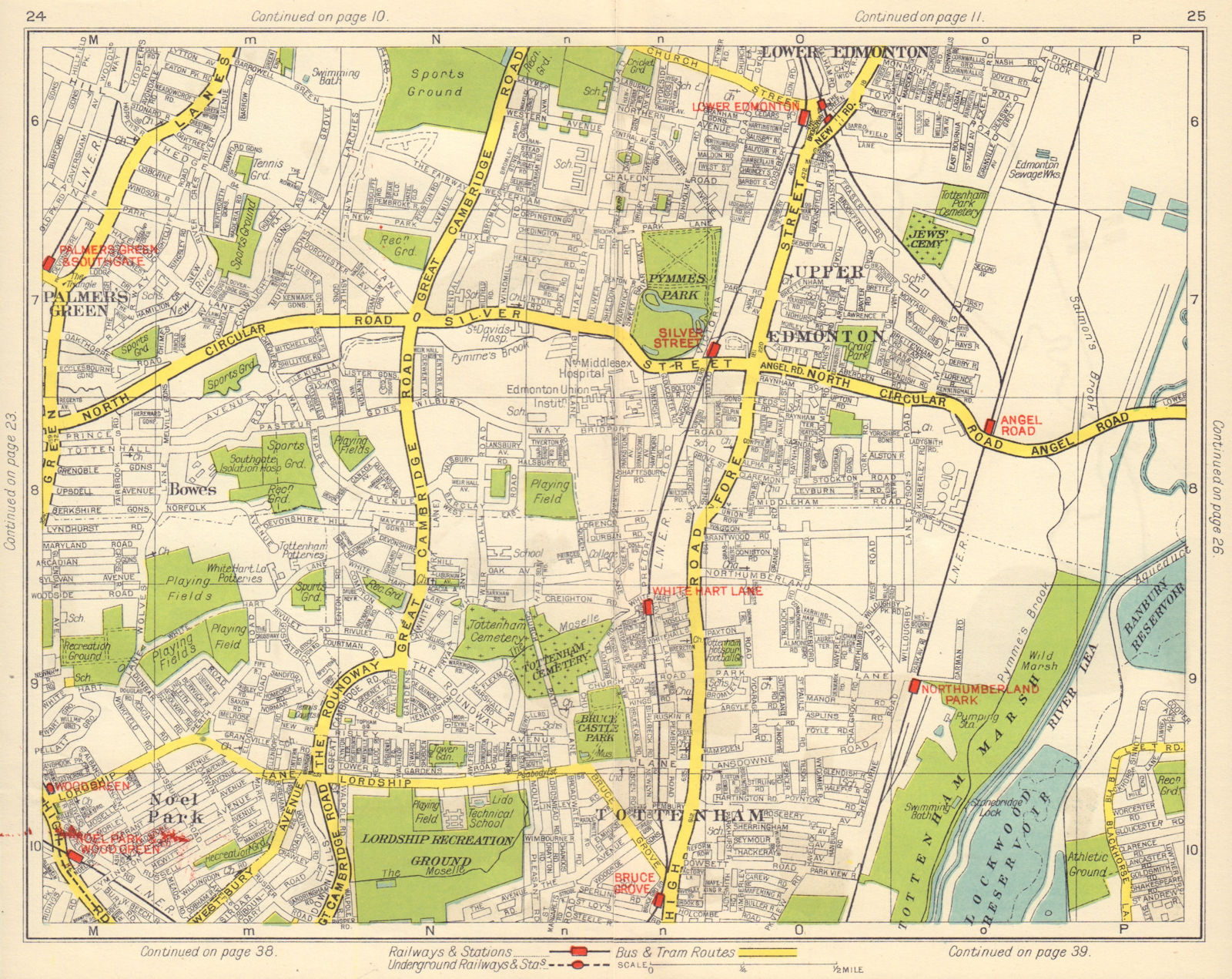 N LONDON. Noel Park Bowes Tottenham Edmonton Wood/Palmer's Green 1948 old map