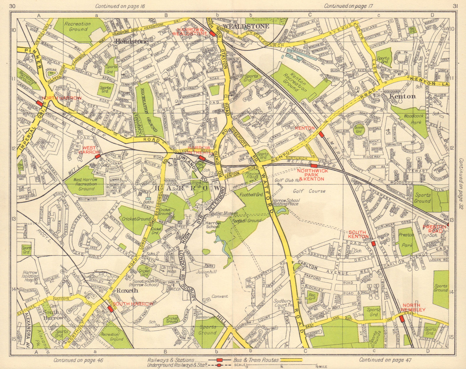 NW LONDON. North/South Harrow Wealdstone Kenton Roxeth Northwick Park 1948 map