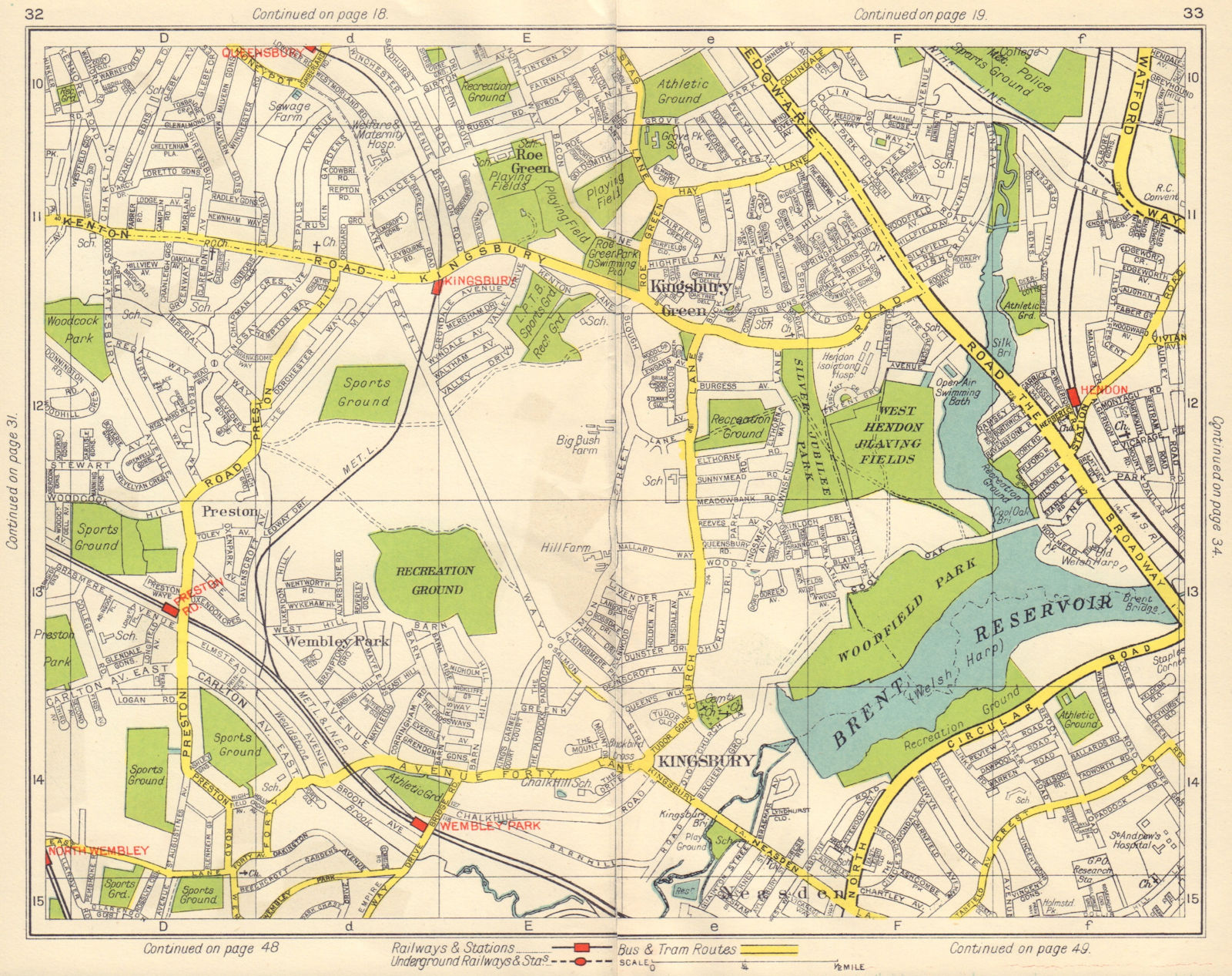 NW LONDON. Kingsbury Green Wembey Park The Hyde Hendon Preston Road 1948 map