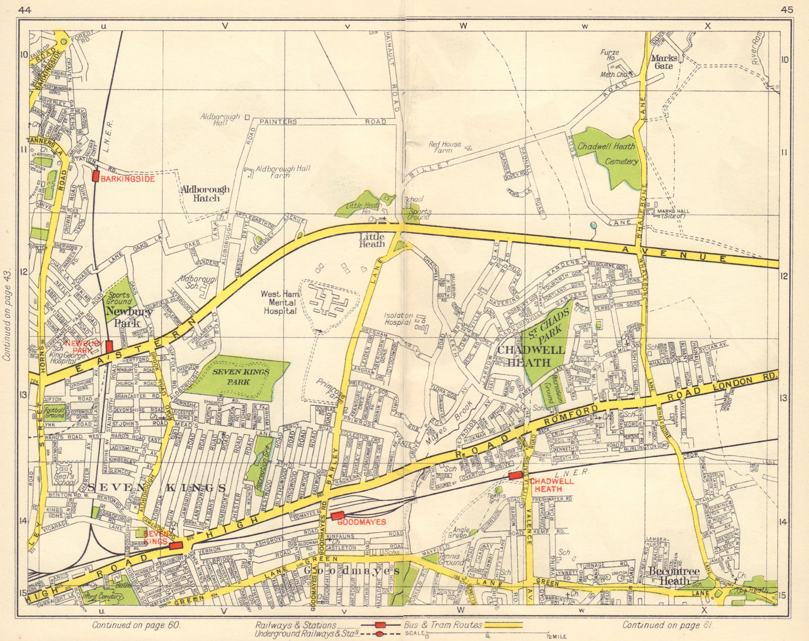 Associate Product NE LONDON. Chadwell Heath Goodmayes Seven Kings Barkingside Newbury Pk 1948 map