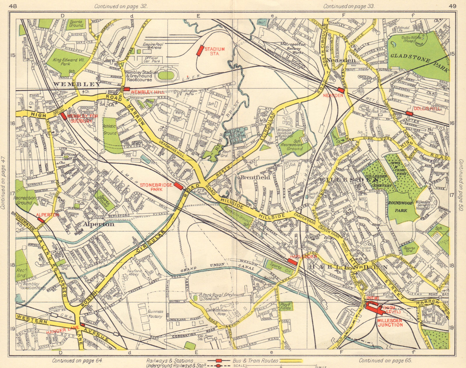 NW LONDON. Wembley Alperton Harlesden Willesden Neasden Dudden Hill 1948 map