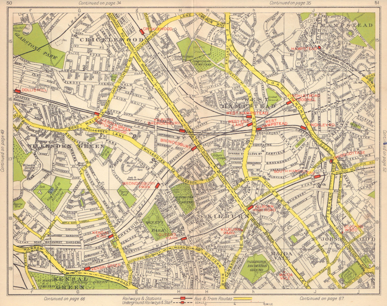 NW LONDON. Cricklewood West Hampstead Brondesbury Kensal Rise Kilburn 1948 map
