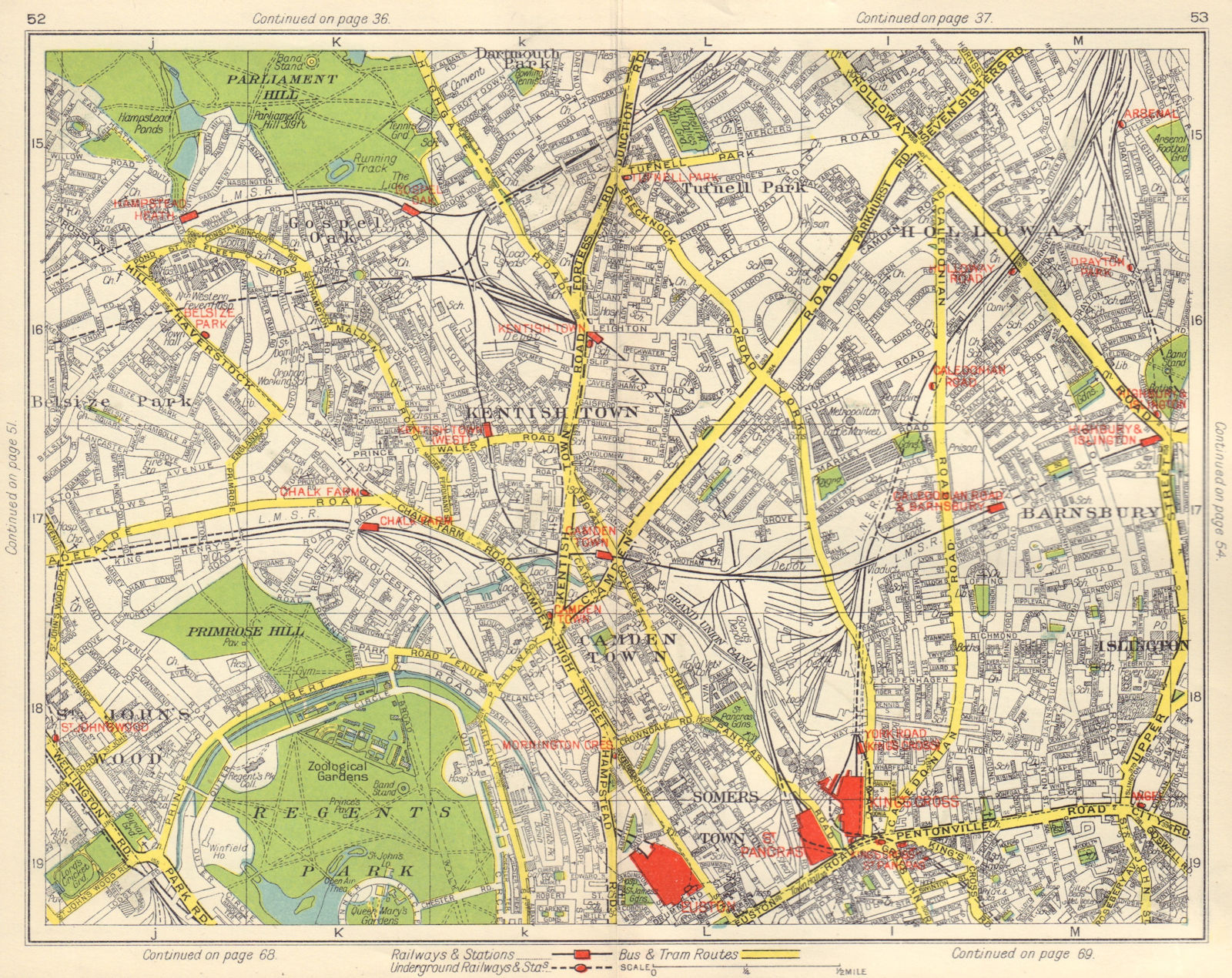 N LONDON. Kentish Town Holloway Barnsbury Camden Town St John's Wood 1948 map