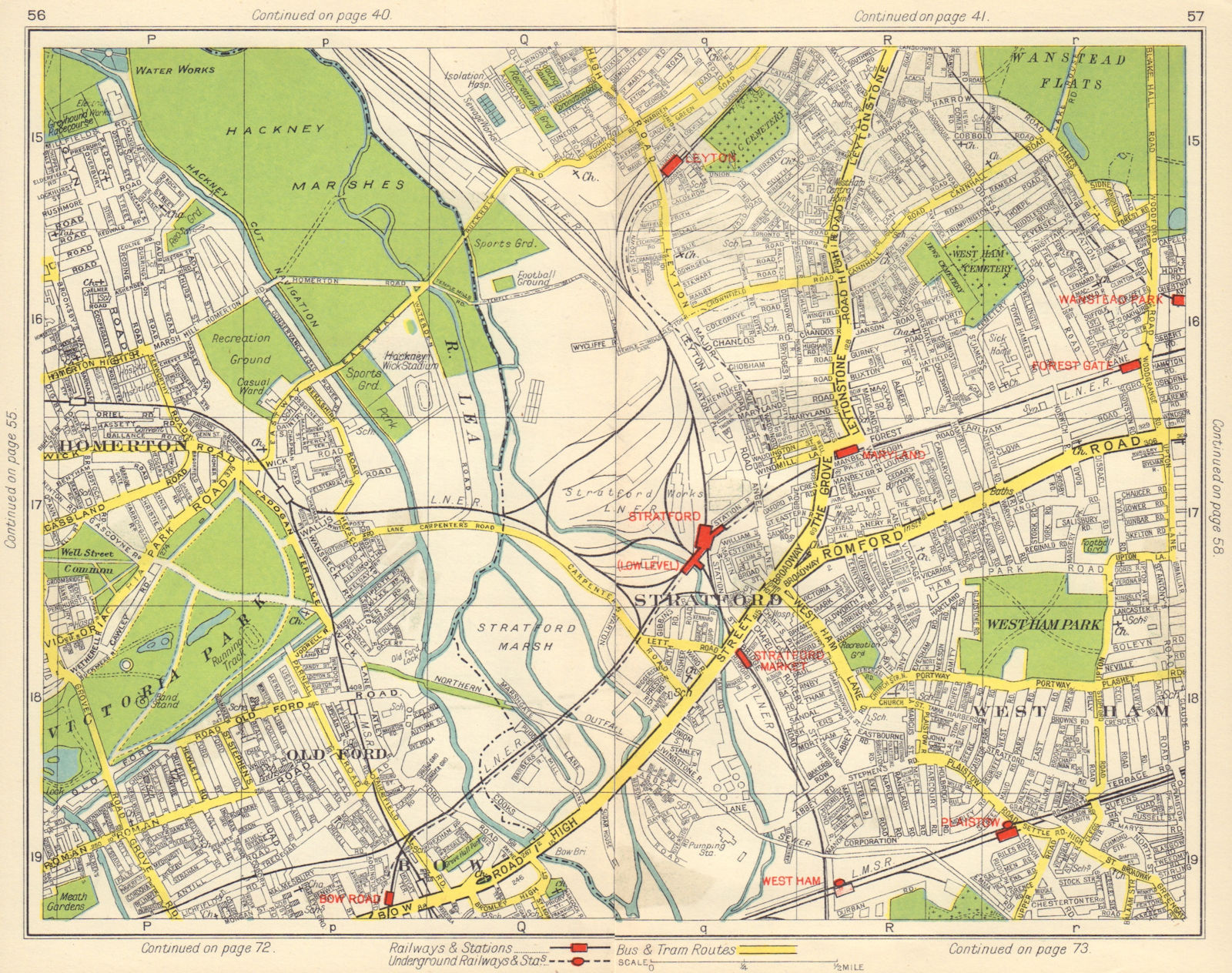 E LONDON. Old Ford Bow West Ham Forest Gate Hackney Leyton Stratford 1948 map