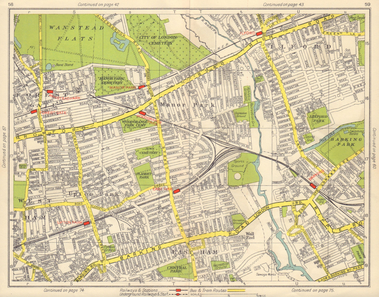 E LONDON. Ilford Manor / Upton Park East Ham Wanstead Park Forest Gate 1948 map