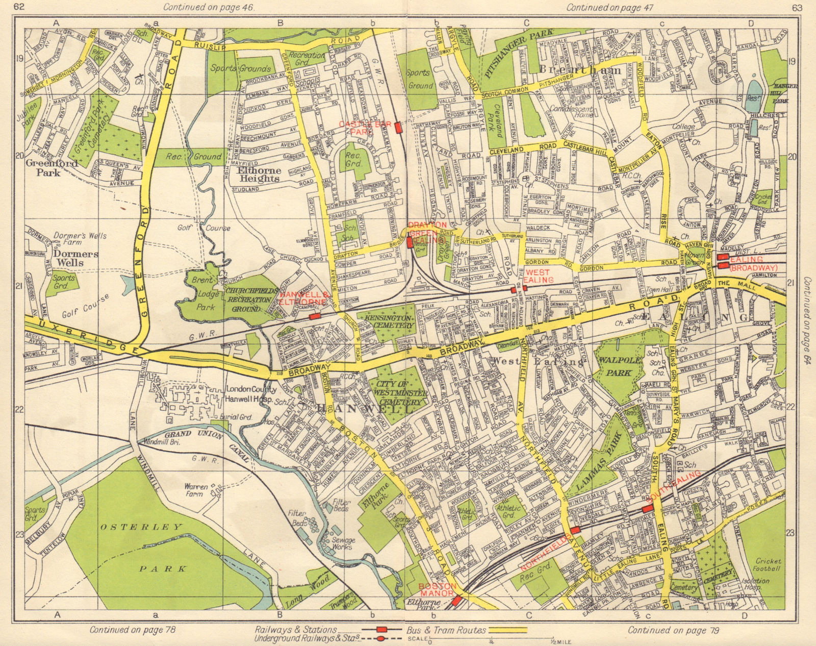 W LONDON. Brentham Greenford Park Ealing Northfields Hanwell Elthorne 1948 map