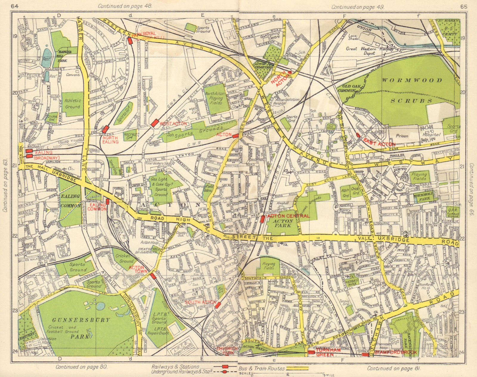 W LONDON. Acton Gunnersbury Park Royal Ealing Common Turnham Green 1948 map