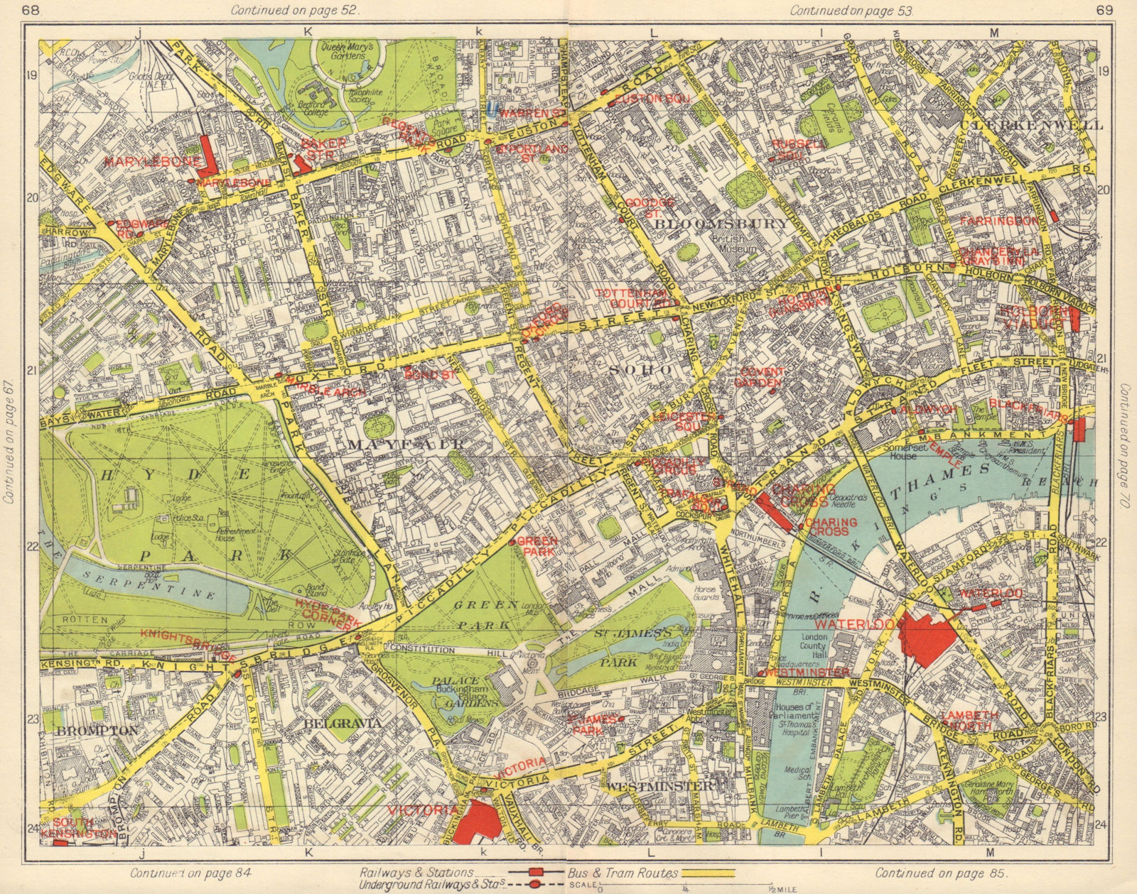LONDON WEST END Mayfair West End Soho Bloomsbury Belgravia Westminster 1948 map