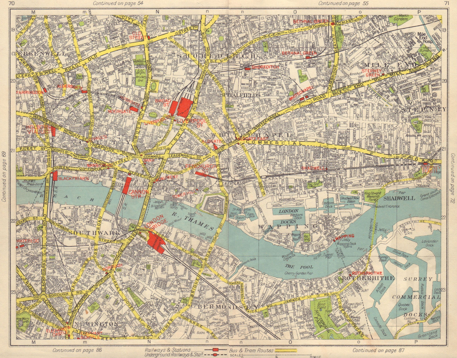 LONDON CITY/EAST END. Southwark Shoreditch Whitechapel Bermondsey 1948 old map