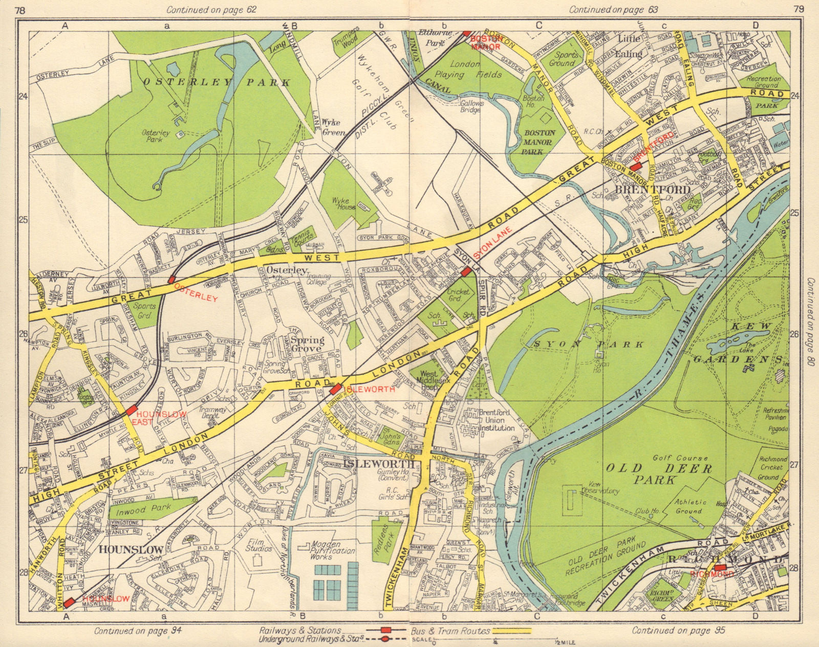 SW LONDON. Hounslow Isleworth Osterley Brentford Richmond Osterley 1948 map
