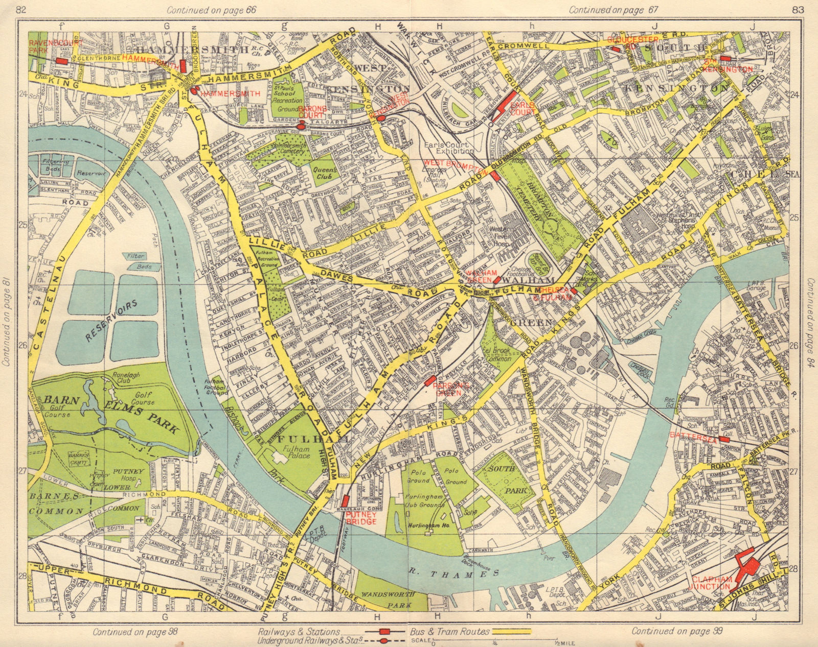 SW LONDON Fulham Walham Green Hammersmith South Kensington Earls Court 1948 map