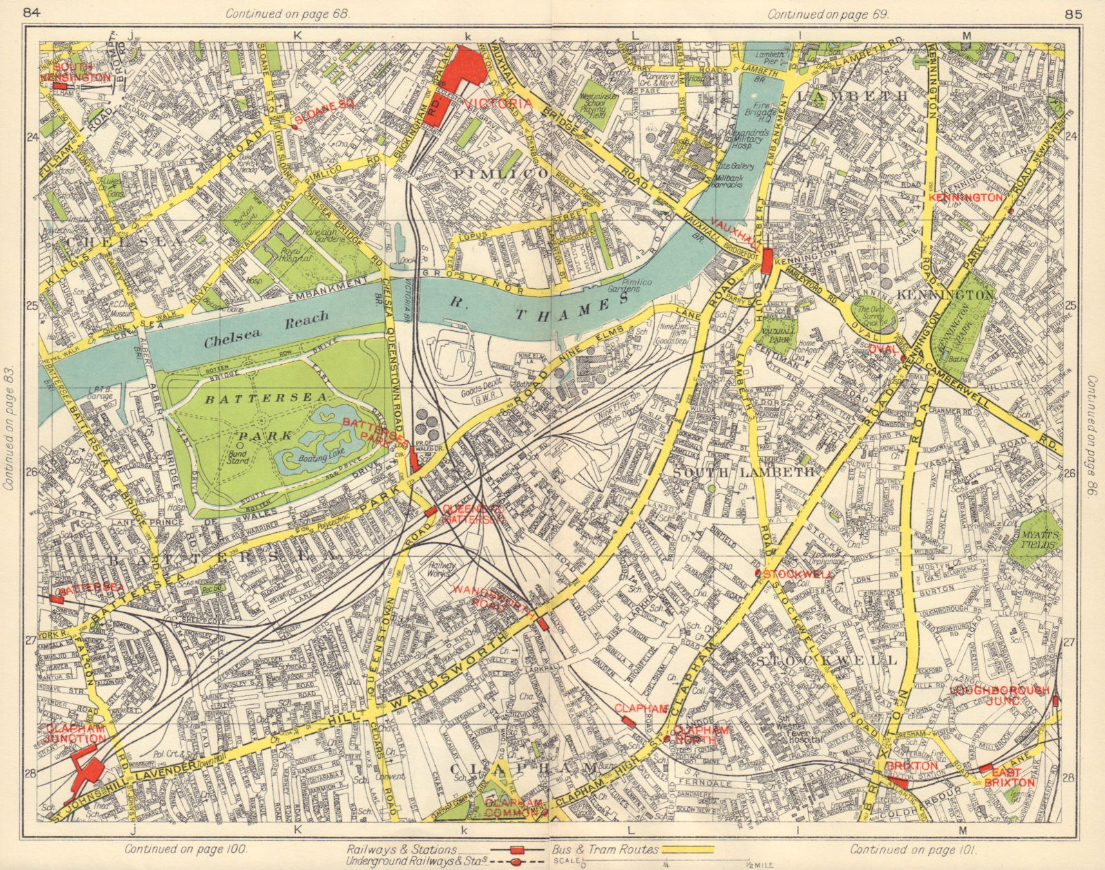 S LONDON Lambeth Pimlico Chelsea Kennington Battersea Clapham 1948 old map