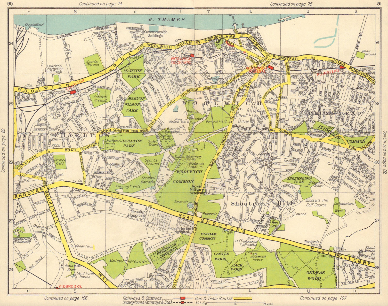 SE LONDON Charlton Woolwich Plumstead Charlton Shooters Hill Kidbrooke 1948 map