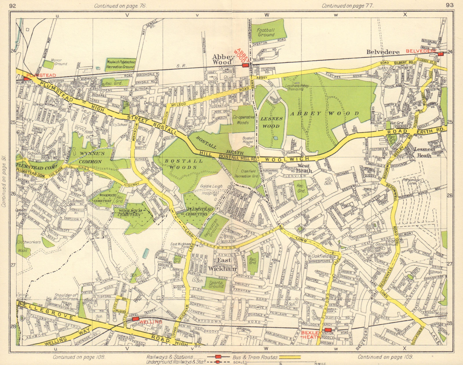 Associate Product SE LONDON. Plumstead Abbey Wood Belvedere East Wickham Welling 1948 old map