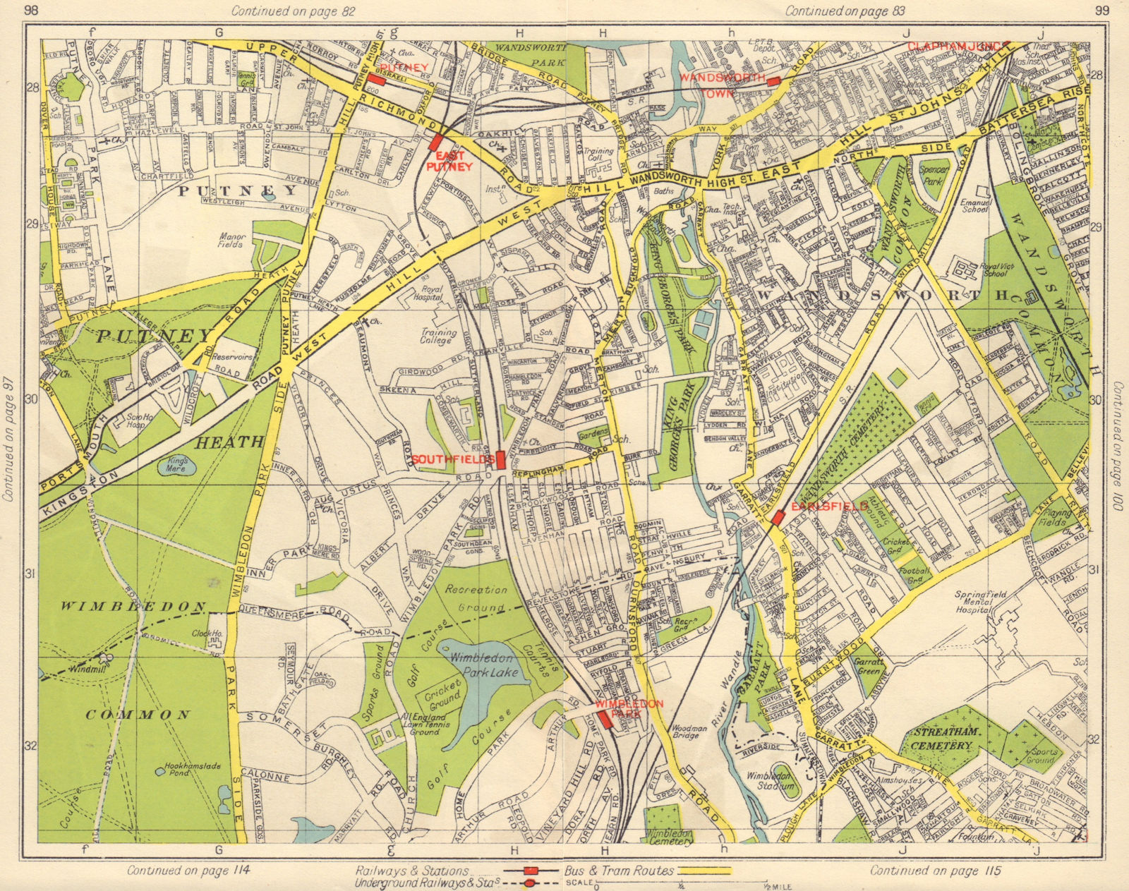 SW LONDON. Wandsworth Putney Wandsworth West Hill Earlsfield Wimbledon 1948 map