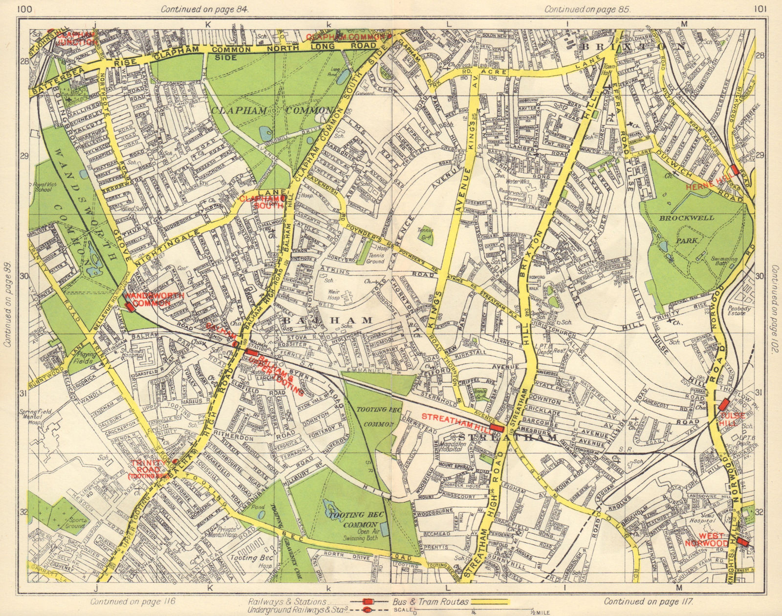 S LONDON. Tooting Bec Streatham Balham Brixton Clapham Wandsworth Cmn 1948 map