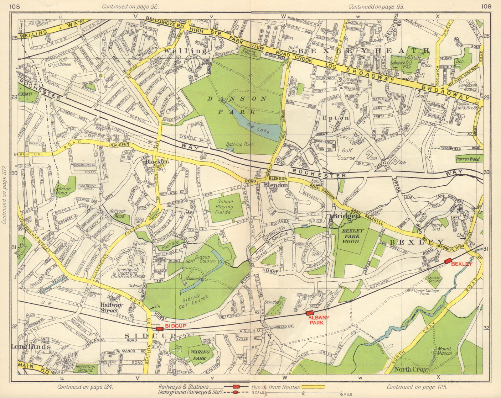 Associate Product SE LONDON. Blackfen Bexleyheath Blendon Albany Park Bexley North Cray 1948 map