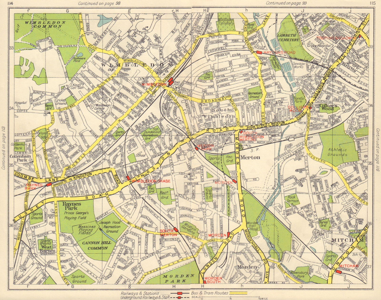 SW LONDON. Wimbledon Collier's Wood Merton Morden Raynes Park Mitcham 1948 map