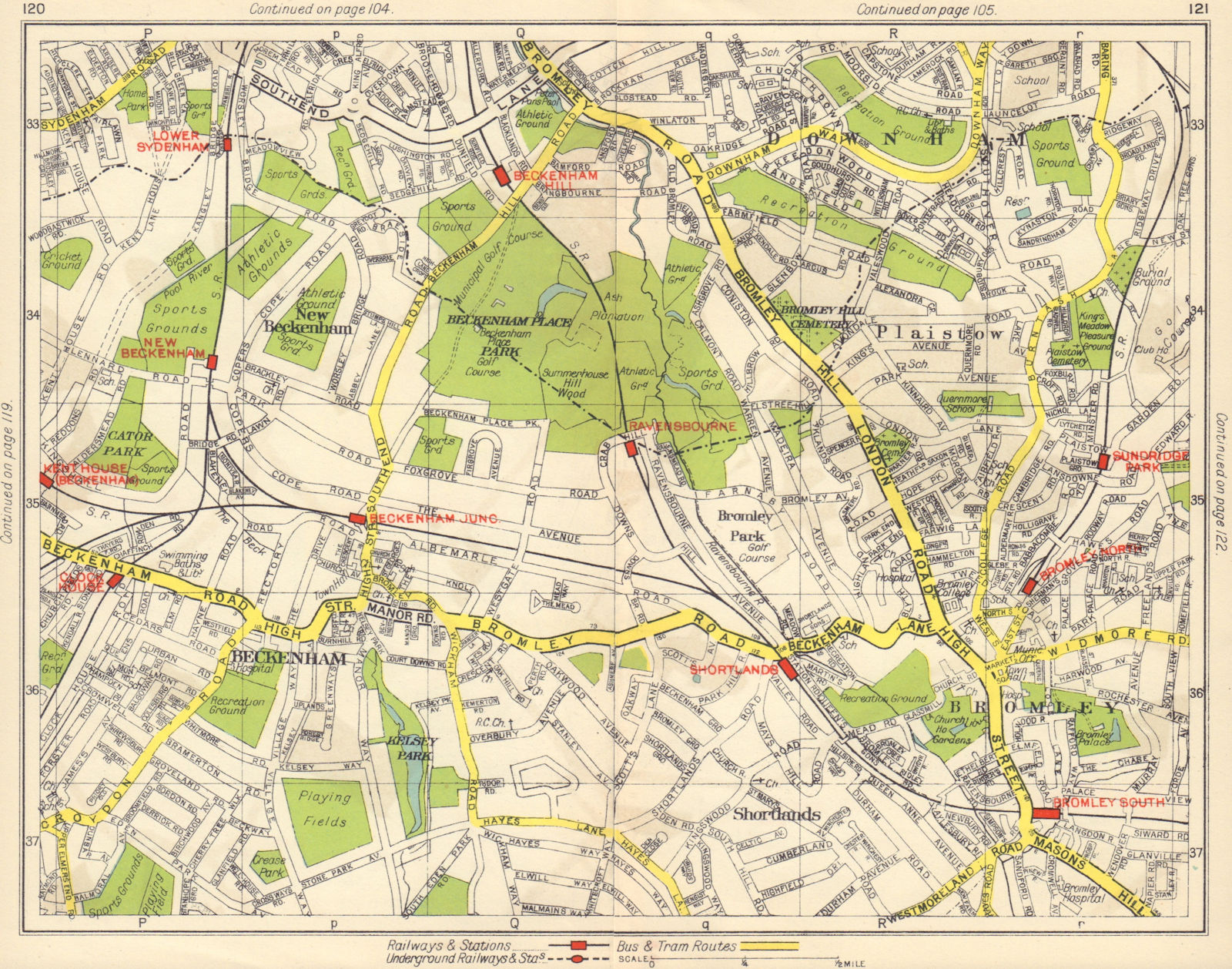 SE LONDON. Beckenham Sydenham Downham Bromley Shortlands Plaistow 1948 old map