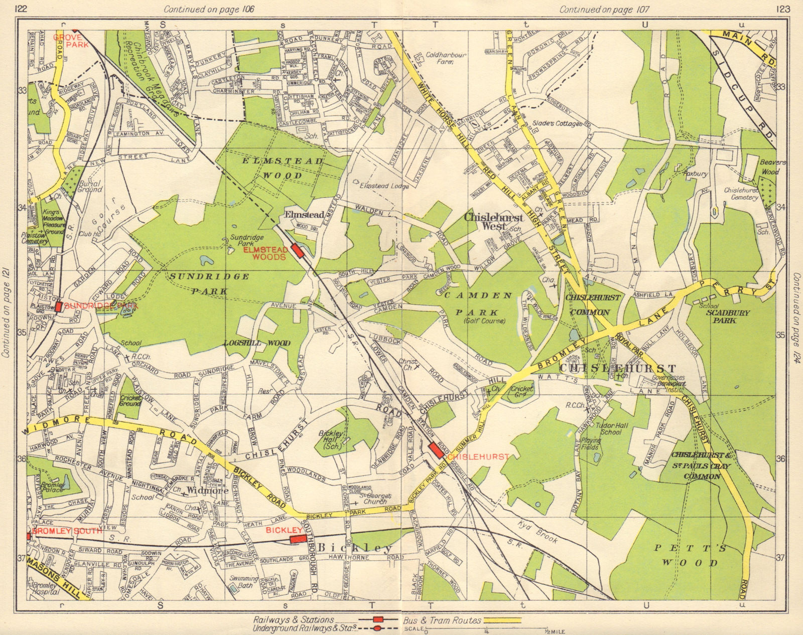 Associate Product SE LONDON. Chislehurst Widmore Bickley Petts Wood Elmstead Pett's Wood 1948 map