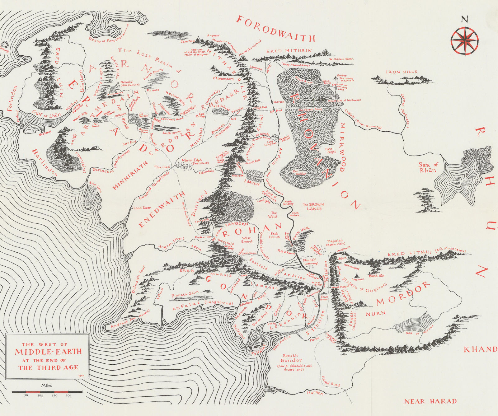 The West of Middle-Earth at the end of the Third Age Lord/Rings TOLKIEN 1987 map