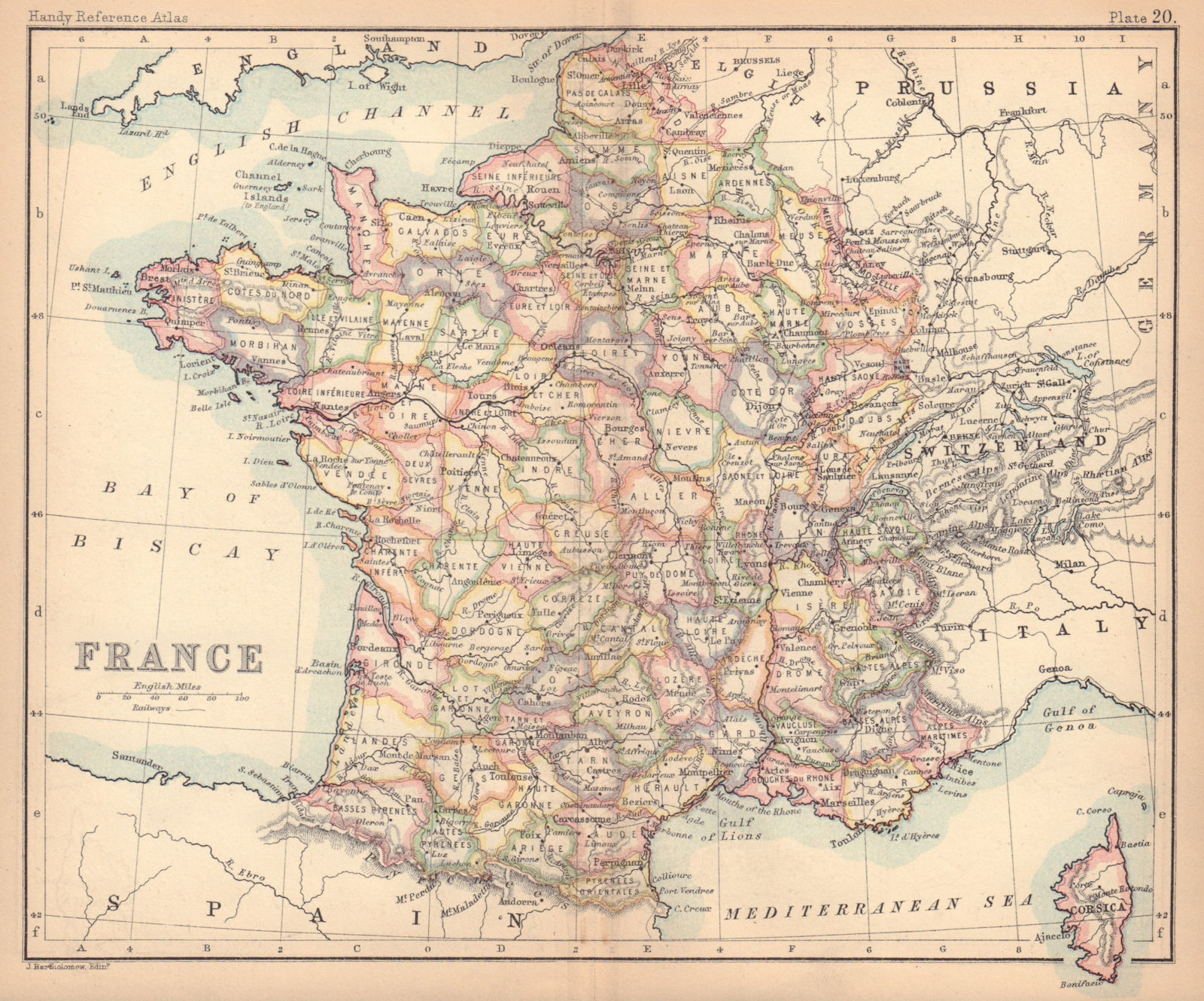 France in departments. BARTHOLOMEW 1888 old antique vintage map plan chart