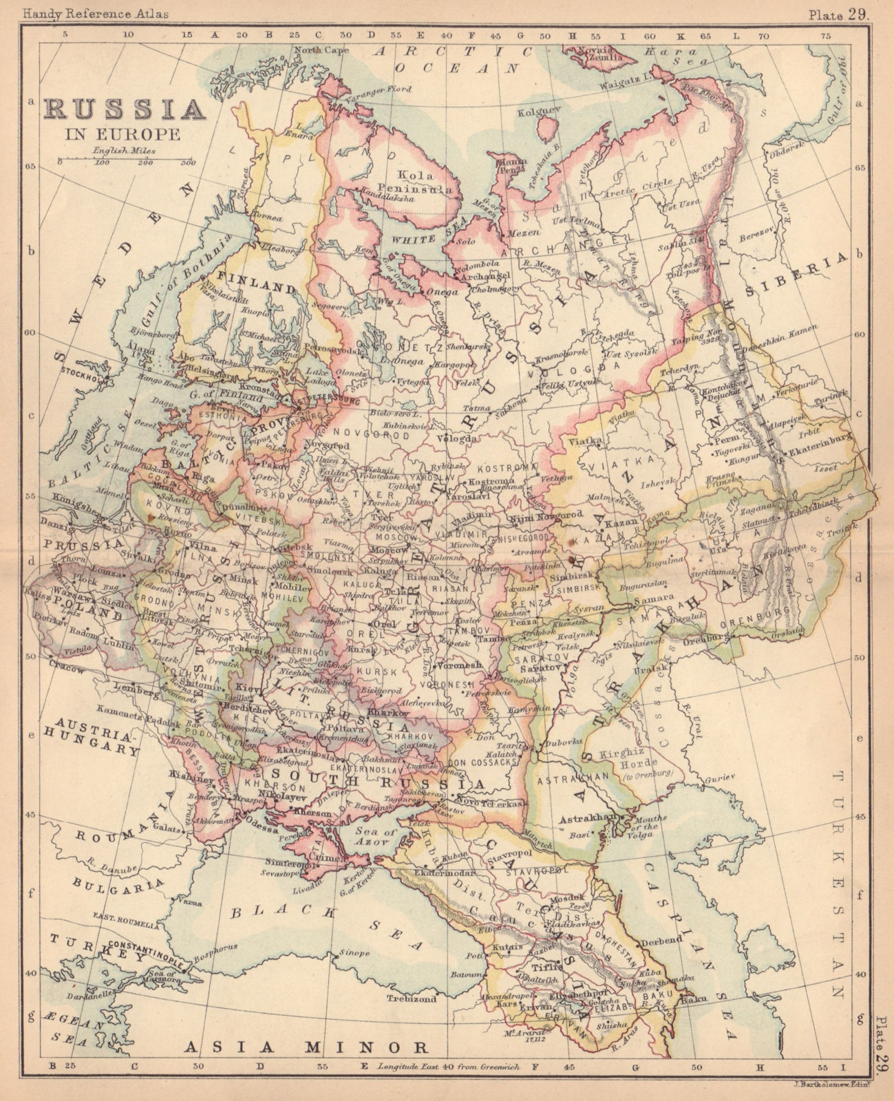 Russia in Europe. Poland. West/Little/Great/South Russia. BARTHOLOMEW 1888 map