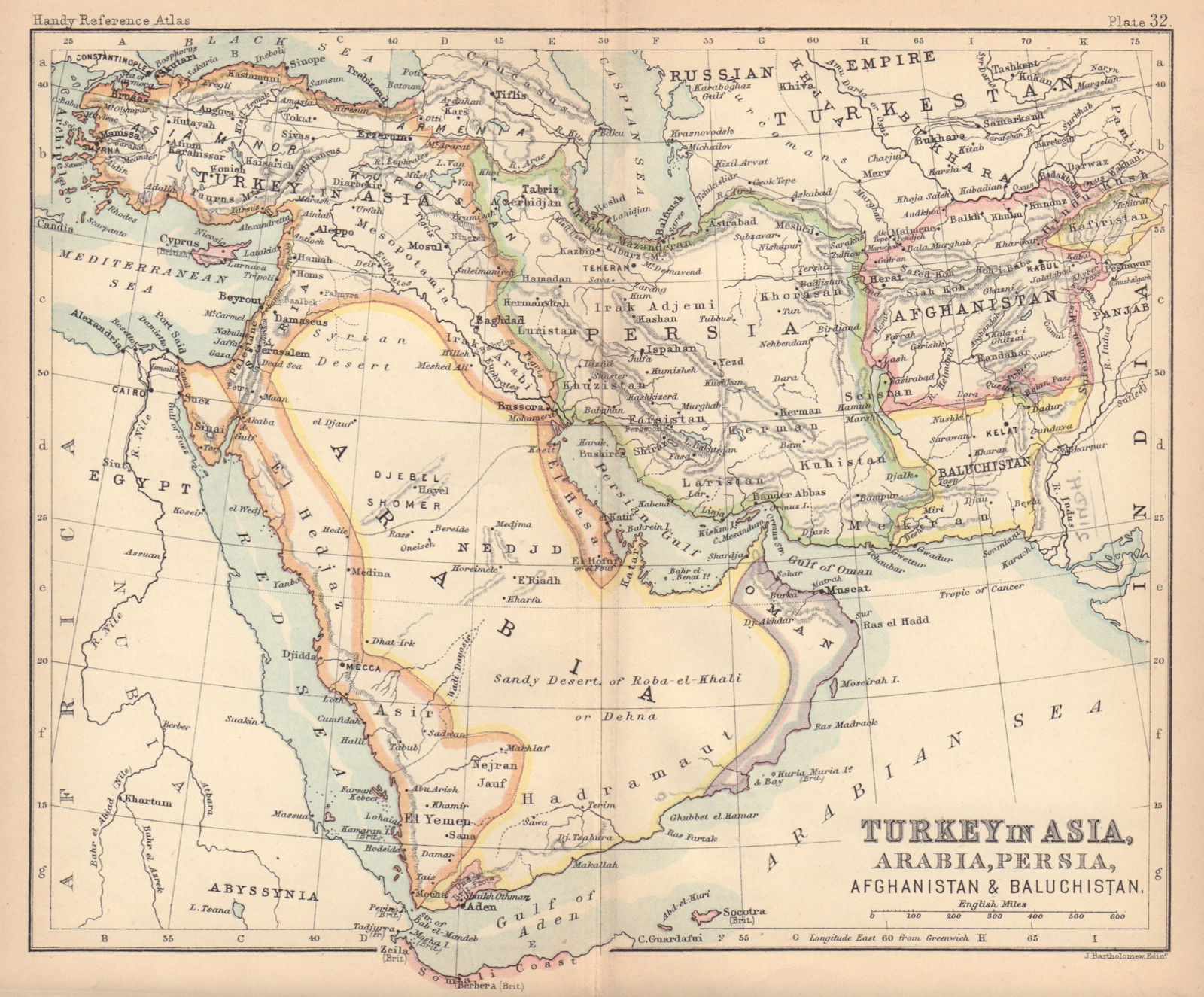 Turkey in Asia Arabia Persia Afghanistan Baluchistan. Shardja/Sharja 1888 map